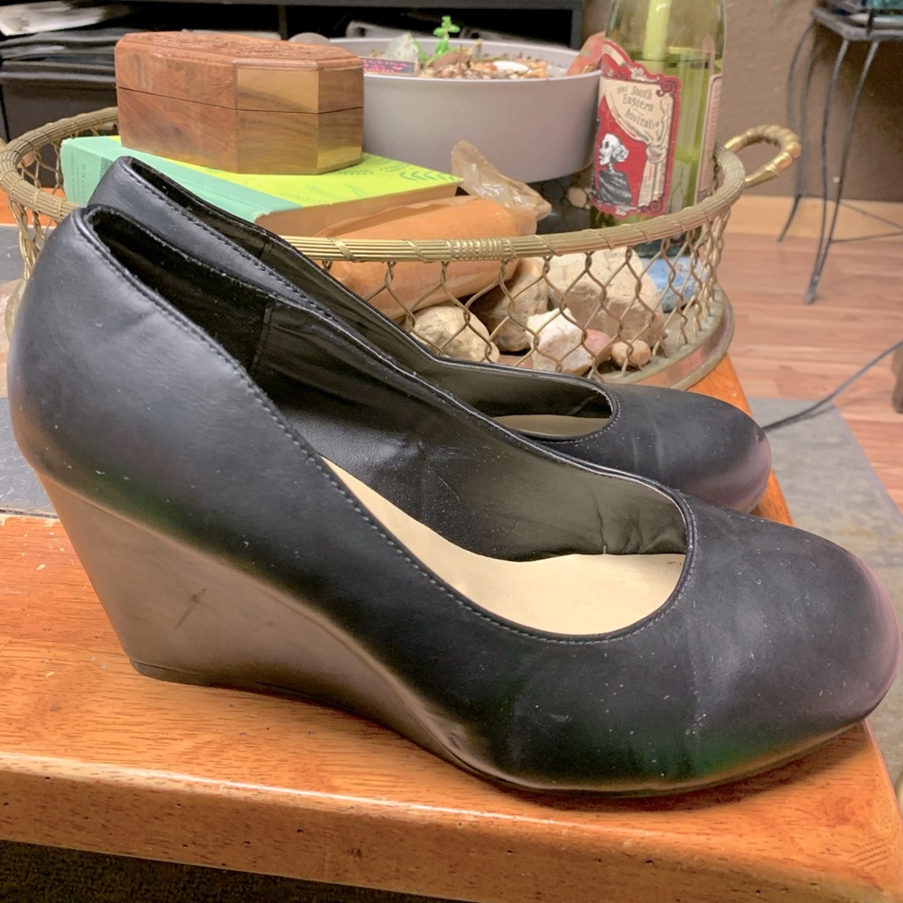 Torrid black faux leather wedge heels size 12